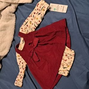 Carter's Floral Burgundy Baby Girl Dress Onsie Set Outfit Courdorouy Cotton